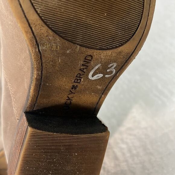 Lucky Brand Lanesha taupe leather tall riding boots back zip low block heel 6.5 - Picture 8 of 10